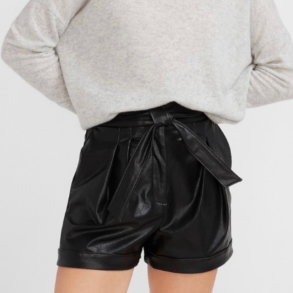 Express High Waist Tie Front Vegan Leather Shorts